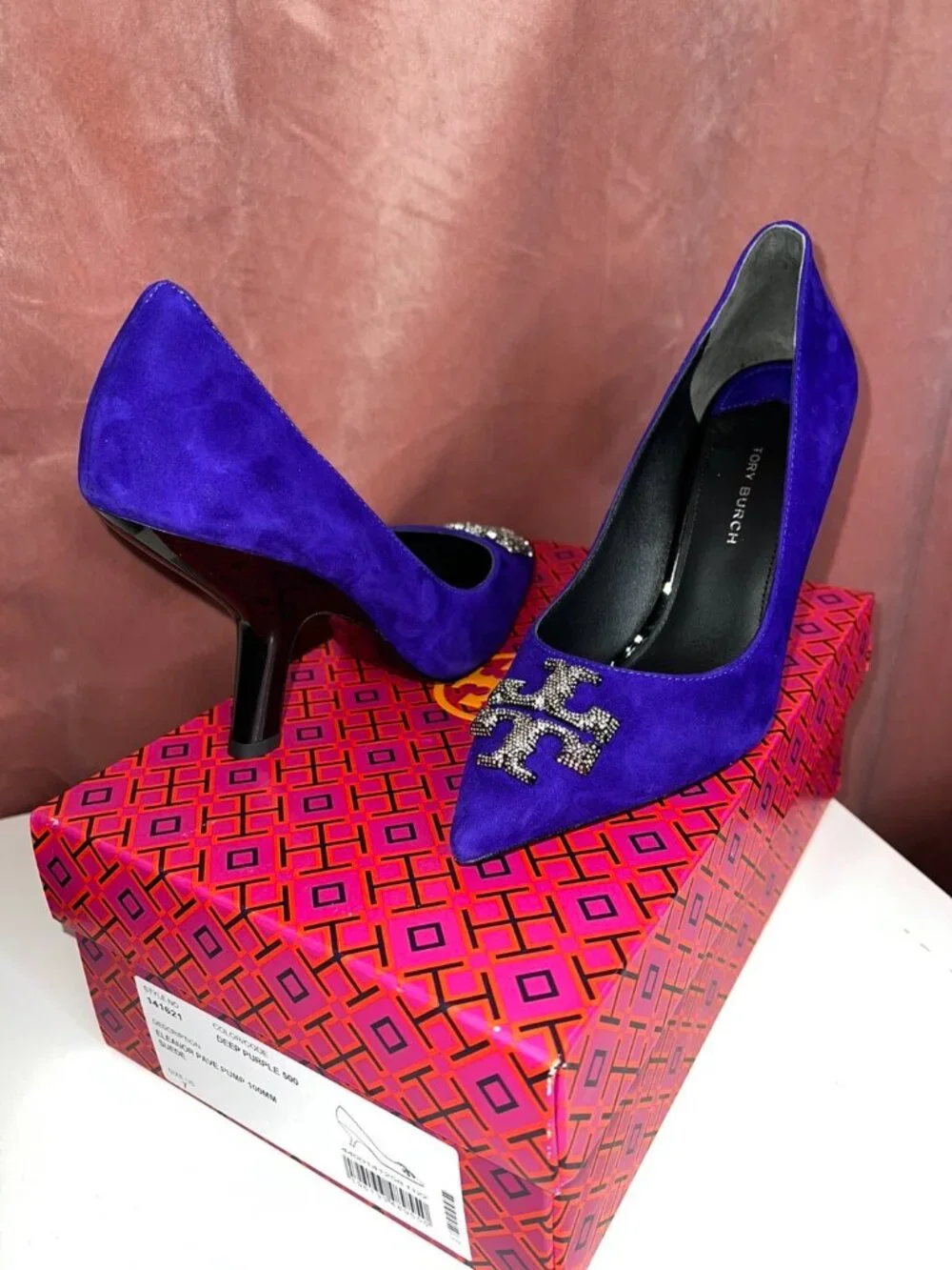 Tory Burch ELEANOR PAVÉ PUMP Shoes Heel Suede Deep Purple